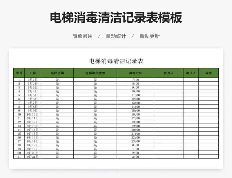 电梯消毒清洁记录表模板