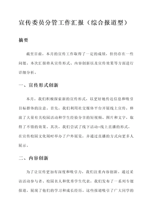 宣传委员分管工作汇报
