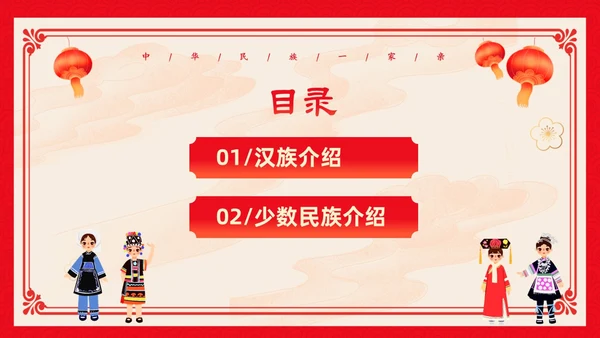 红色卡通中国风中国民族介绍主题班会PPT民族团结