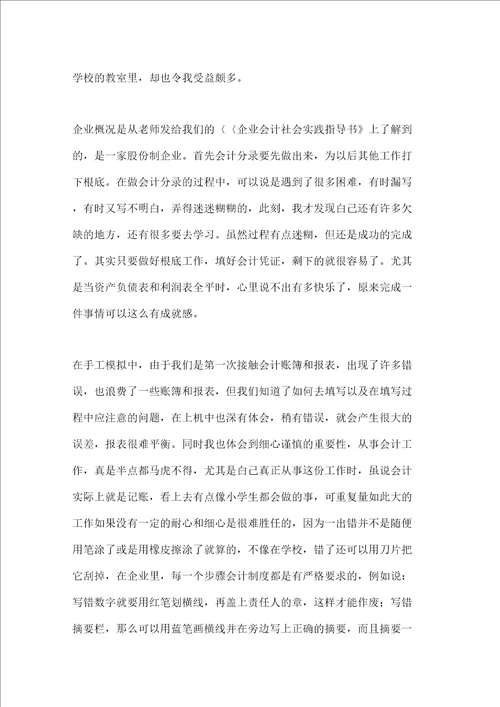 大学生寒假社会实践报告范文会计实践