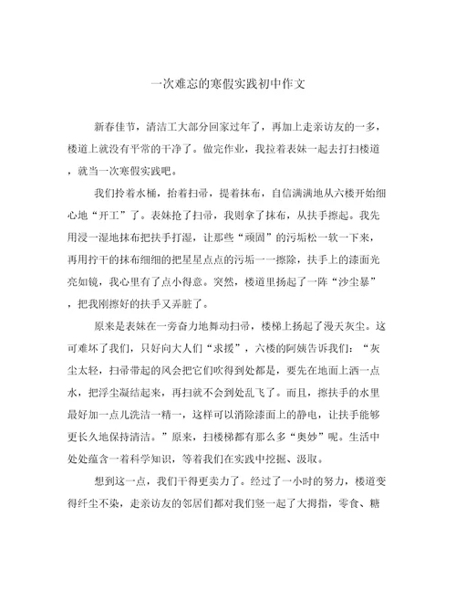 一次难忘的寒假实践初中作文