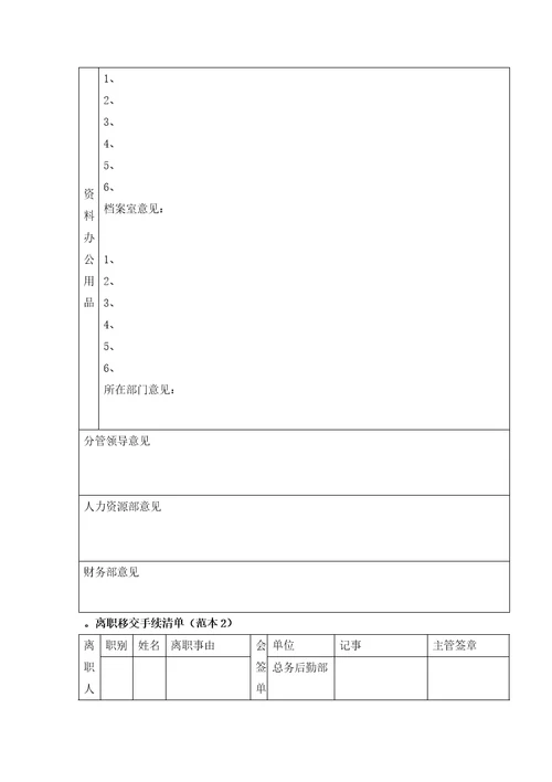 离职移交手续清单范本赠送中高层离职移交清册范本