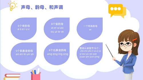 蓝色紫色青色扁平风插画动画可爱全国推广普通话知识培训PPT