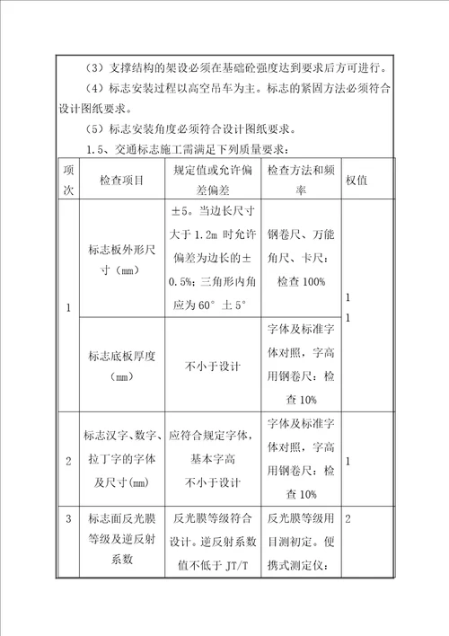 交通安全设施施工方案技术交底