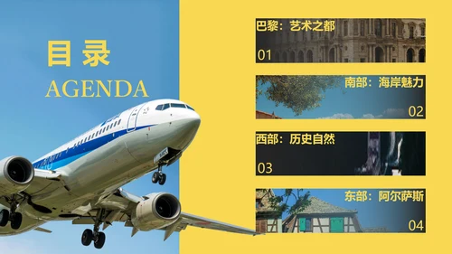 黄色简约法国旅游介绍PPT模板