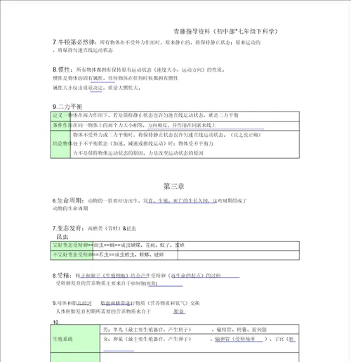 浙教版七年级下科学知识点总结计划