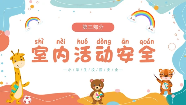 小清新卡通简约校园安全知多少小学生校园安全班会PPT模板
