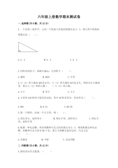 六年级上册数学期末测试卷附完整答案【名校卷】.docx