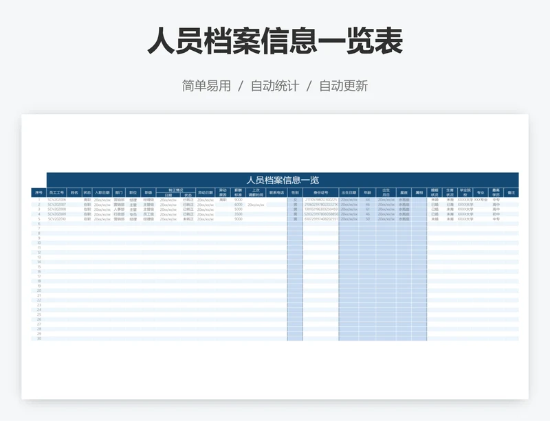 人员档案信息一览表