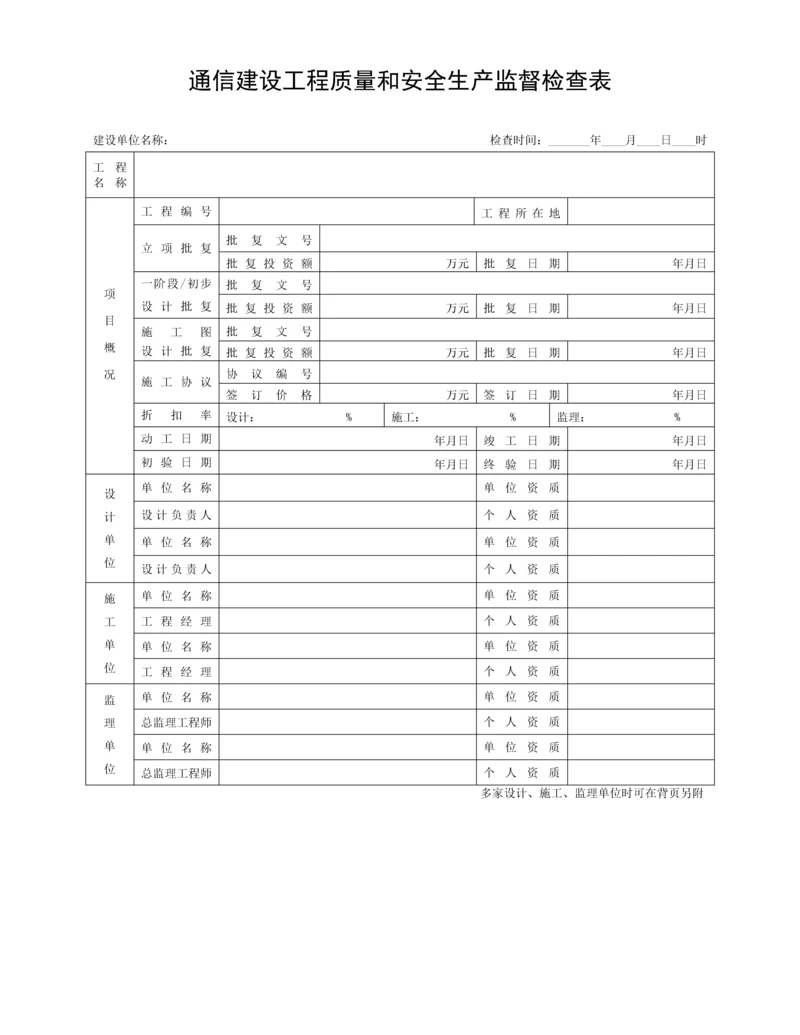 通信建设工程质量和安全生产监督检查表模板.docx