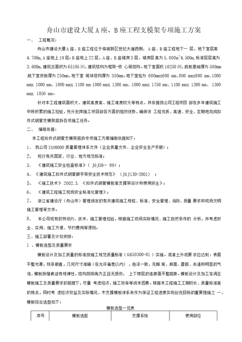 支模架专项施工方案