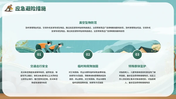绿色卡通风夏季防洪防汛安全教育主题班会PPT模板
