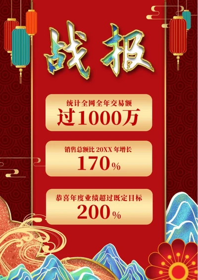 大红中国风销售战报WORD模板