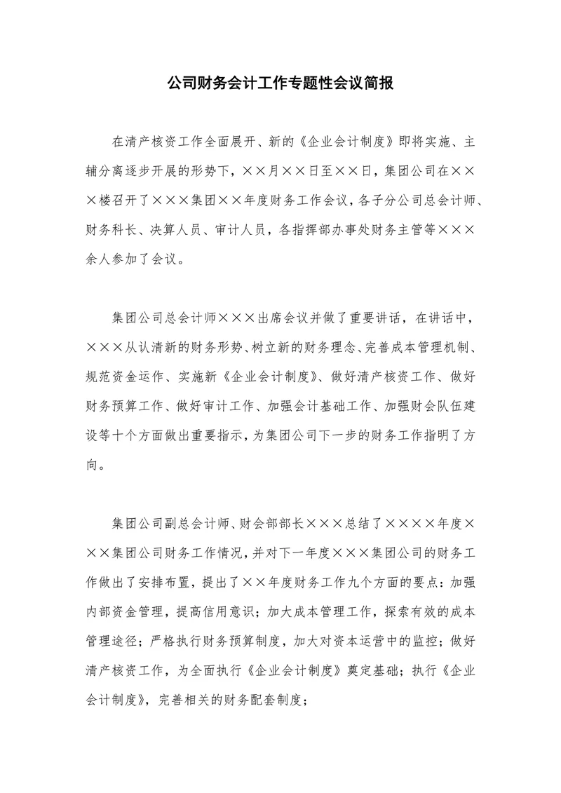 公司财务会计工作专题性会议简报