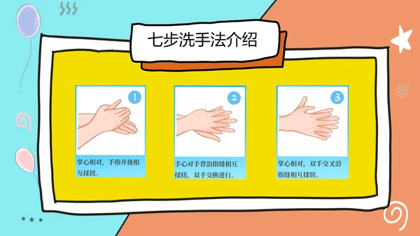 可爱卡通风七步洗手法PPT教学模板