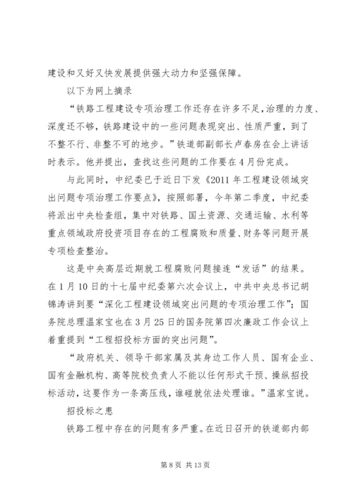 卢春房铁路工程建设专项治理工作电视电话会议讲话大全.docx