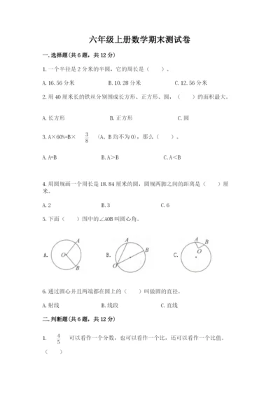 六年级上册数学期末测试卷附参考答案（突破训练）.docx