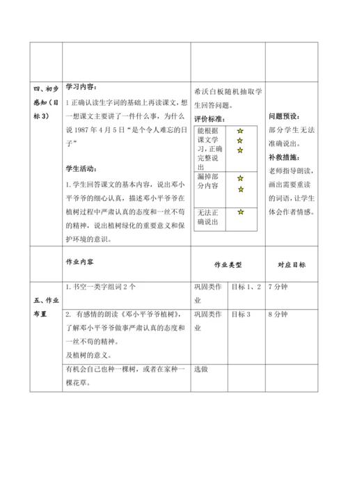【大单元】4《邓小平爷爷植树》第二课时 教学设计