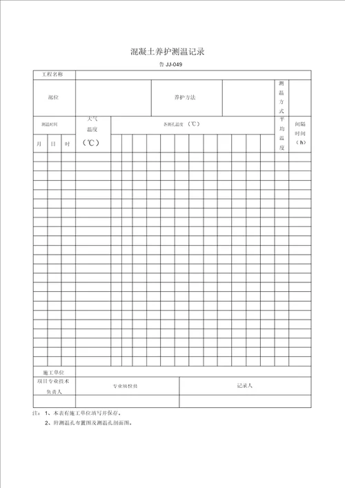 工程技术资料表格