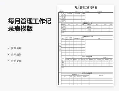 每月管理工作记录表模版