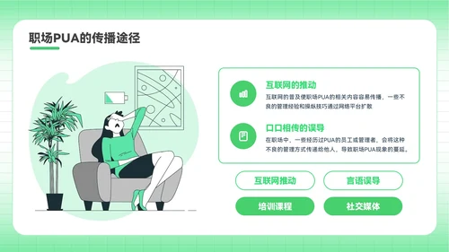 绿色插画风反职场PUA运动PPT模板