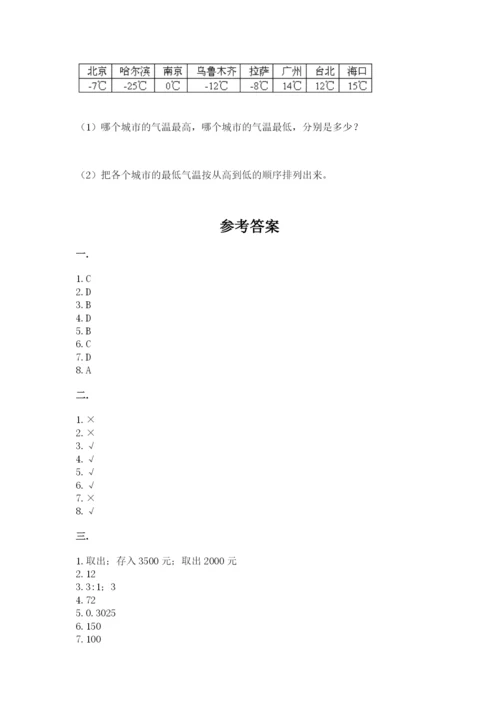 小学六年级下册数学摸底考试题及参考答案（模拟题）.docx