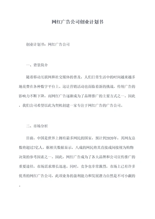 网红广告公司创业计划书