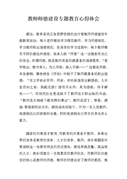 教师师德建设专题教育心得体会