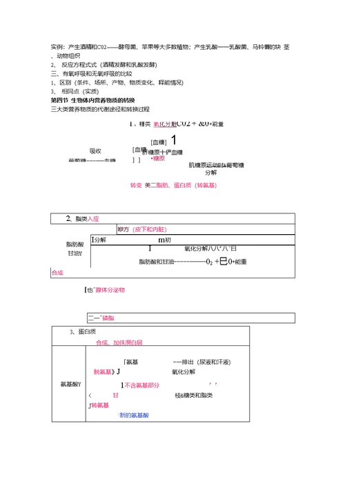 生命科学第一册知识点复习提纲