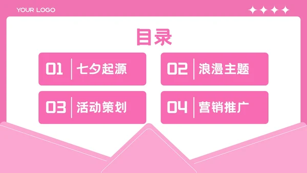 粉色插画风格七夕缘起浪漫之约PPT模板