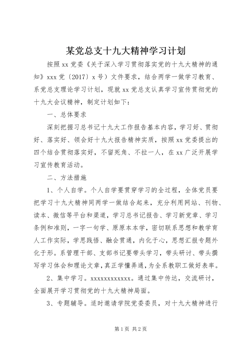 某党总支十九大精神学习计划.docx