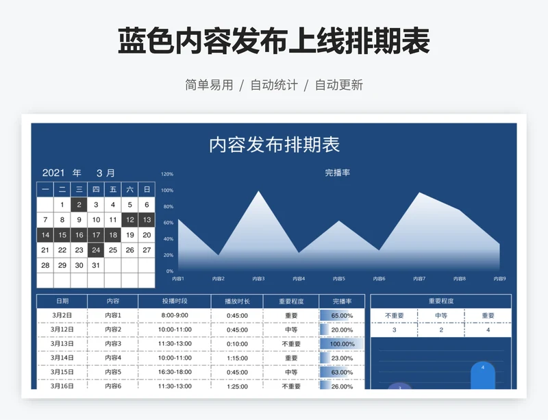 蓝色内容发布上线排期表