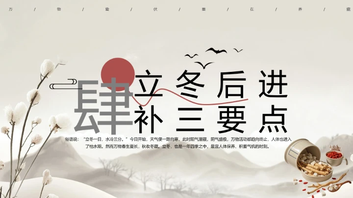 棕色中国风二十四节气之立冬养生PPT模板