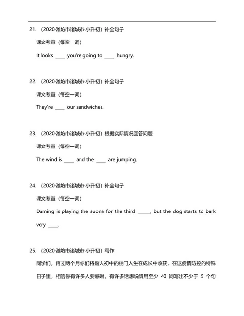 年山东潍坊小升初英语试卷word模板