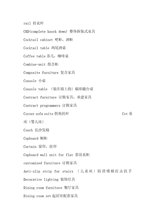 家具行业英语整理
