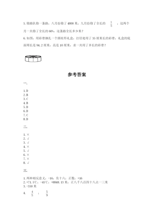 小学六年级下册数学摸底考试题（精练）.docx