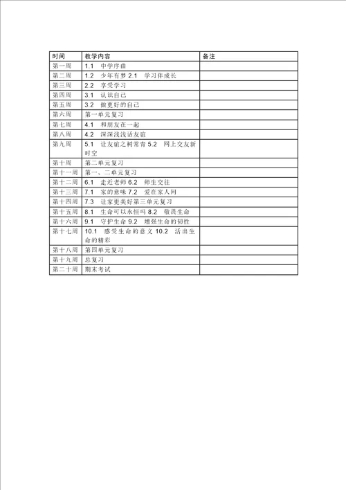 部编道德与法治七年级上册教学计划