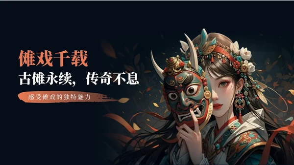 黑红色古风插画傩戏传统文化宣传PPT模板