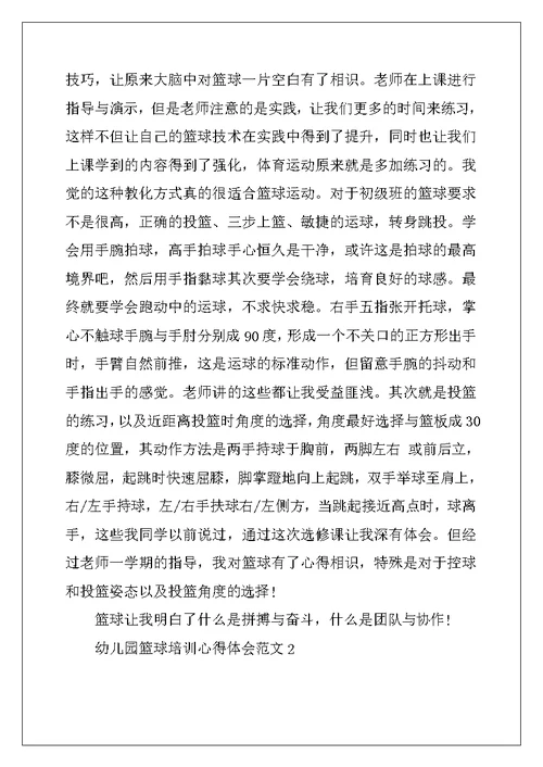 2022年幼儿园篮球培训心得体会范文