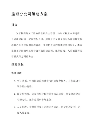 监理分公司组建方案