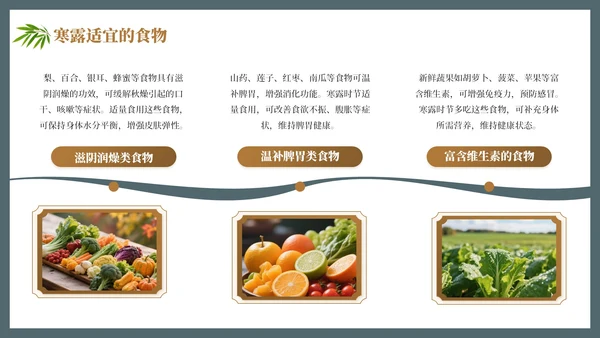 茶蓝色中国风寒露养生节气介绍PPT模板