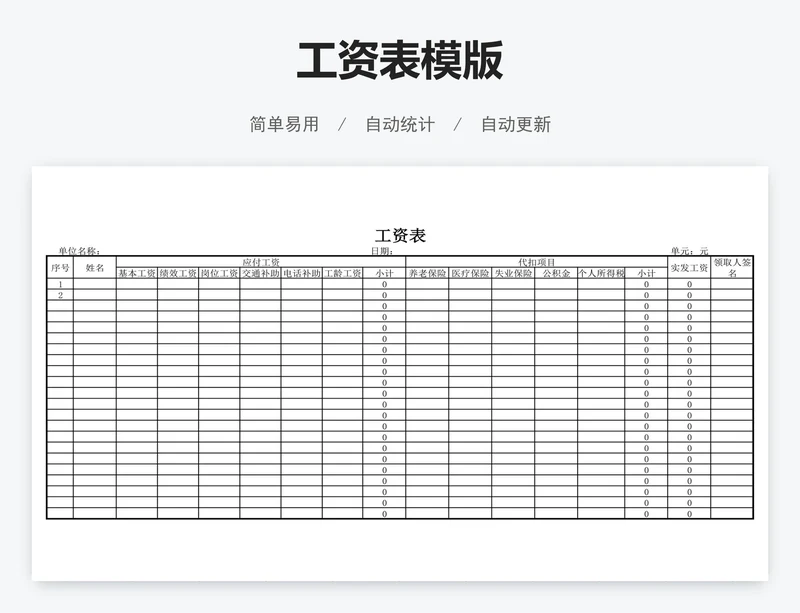 工资表模版