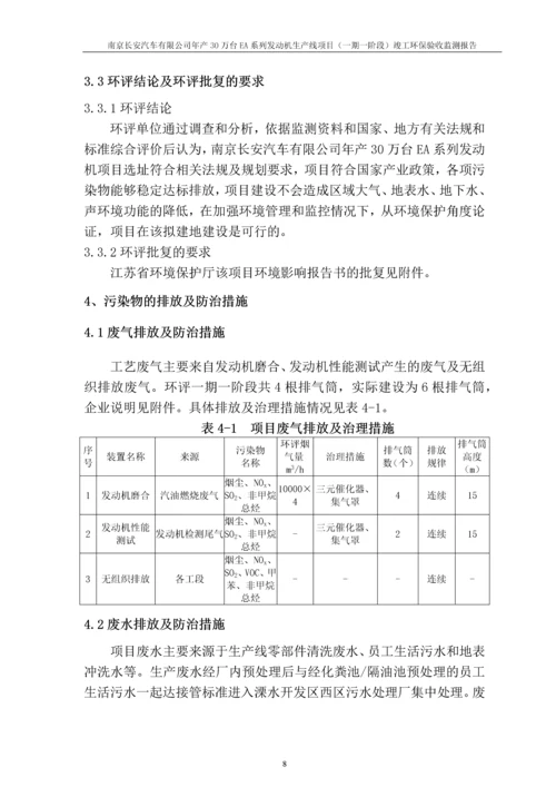 南京长安汽车有限公司年产30万台EA系列发动机生产线项目竣工环保验收监测报告.docx