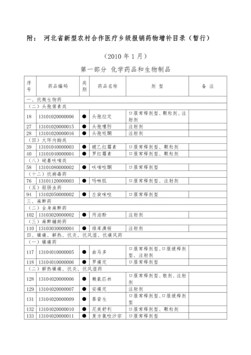 河北省新型农村合作医疗乡级报销药物增补目录（暂行）-中国.docx