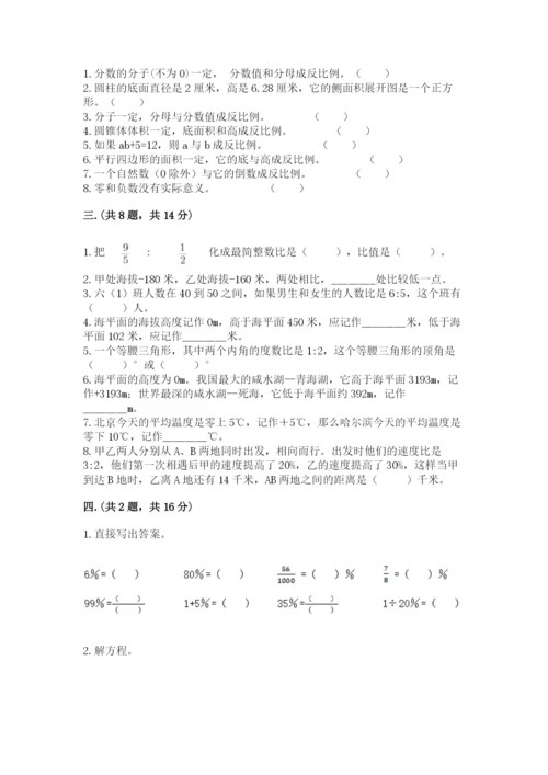 人教版六年级数学小升初试卷精品（考试直接用）.docx