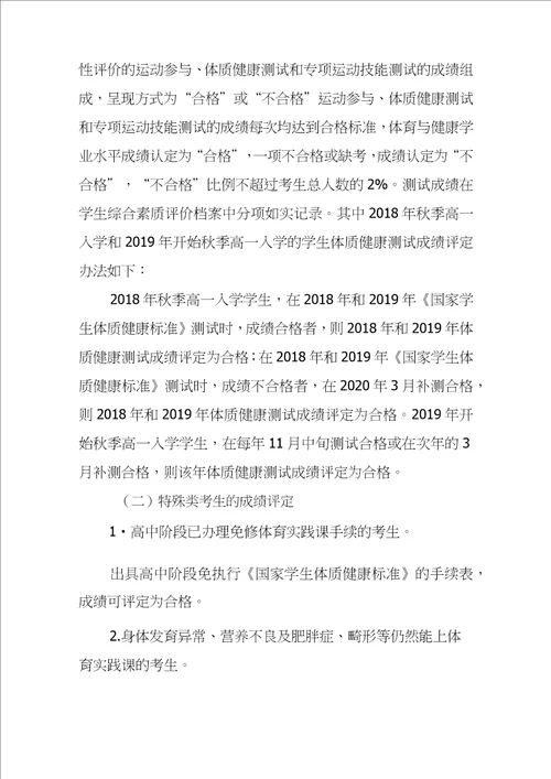 高中体育与健康学业水平考试试点方案