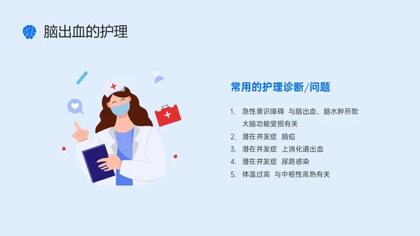 蓝色简约听诊器脑出血教学查房ppt脑出血护理查房