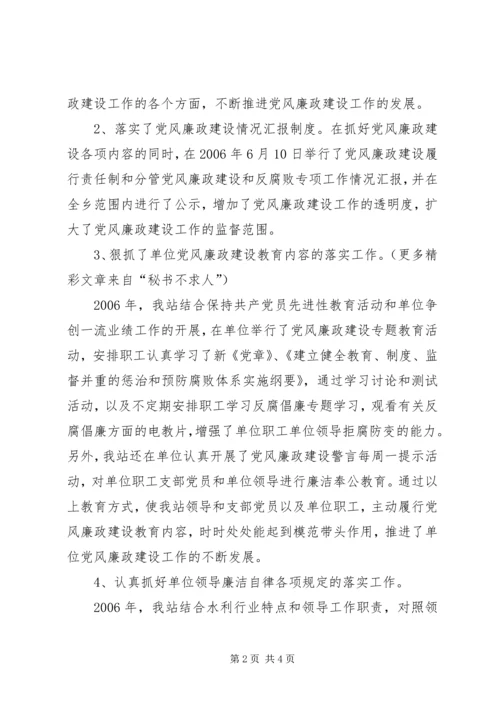 水管站党支部班子成员落实党风廉政建设责任制情况报告 (3).docx