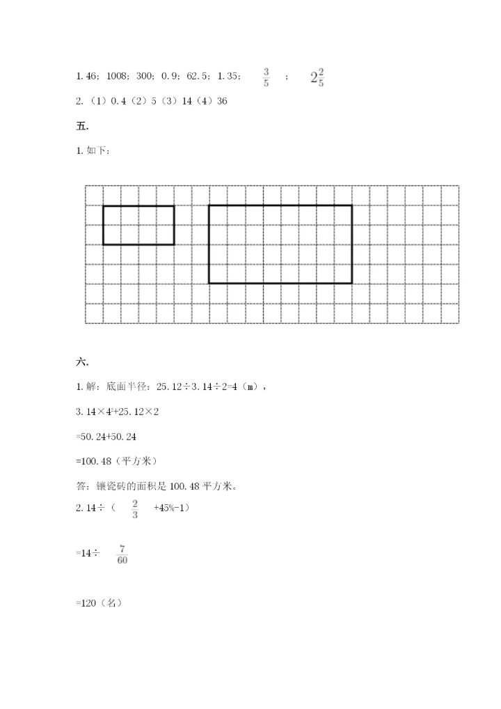人教版六年级数学下学期期末测试题附答案（黄金题型）.docx