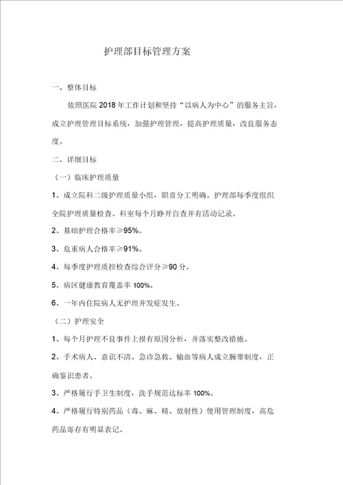 医院护理部目标管理方案